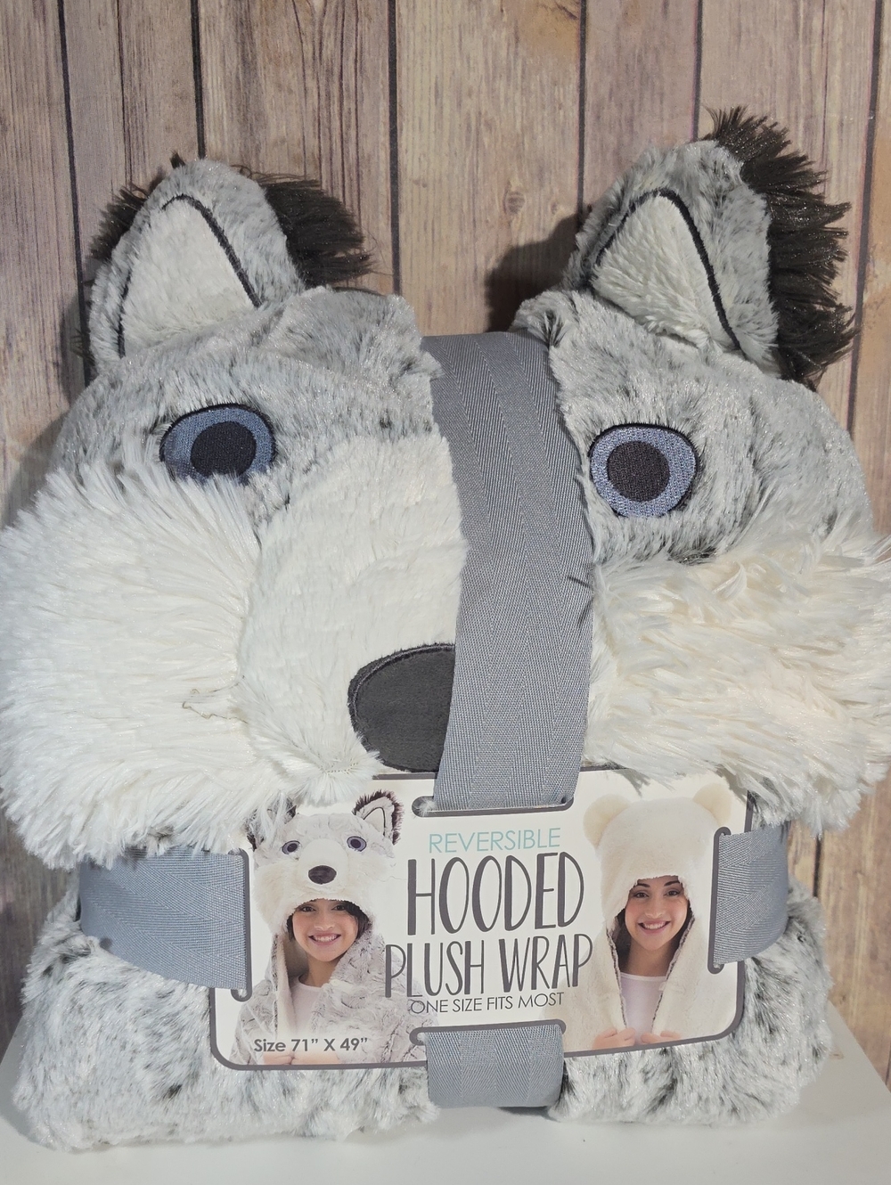 Wolf Reversible Hooded Plush Wrap